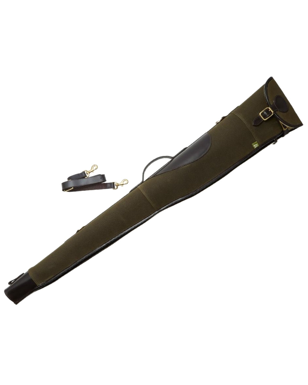 Green Dark Brown Coloured Chatham Waxed Canvas Gun Slip on white background 
