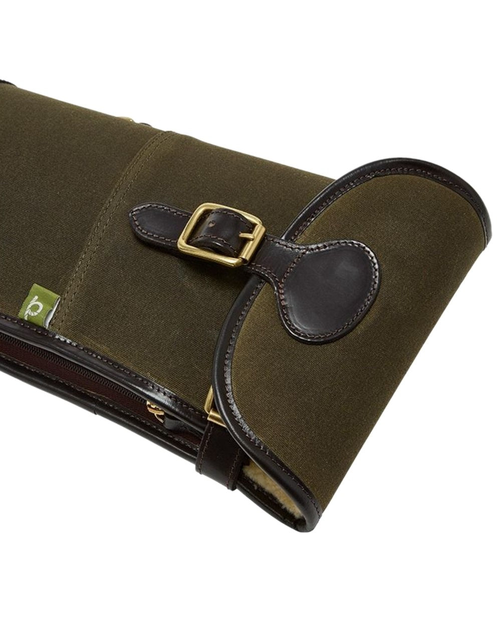 Green Dark Brown Coloured Chatham Waxed Canvas Gun Slip on white background 
