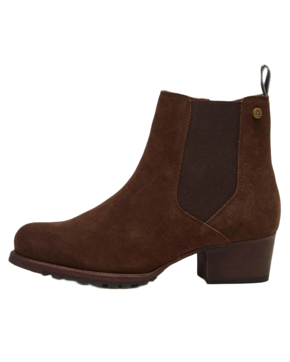 Dark Brown coloured Chatham Womens Ashwell Heeled Chelsea Boots on white background 