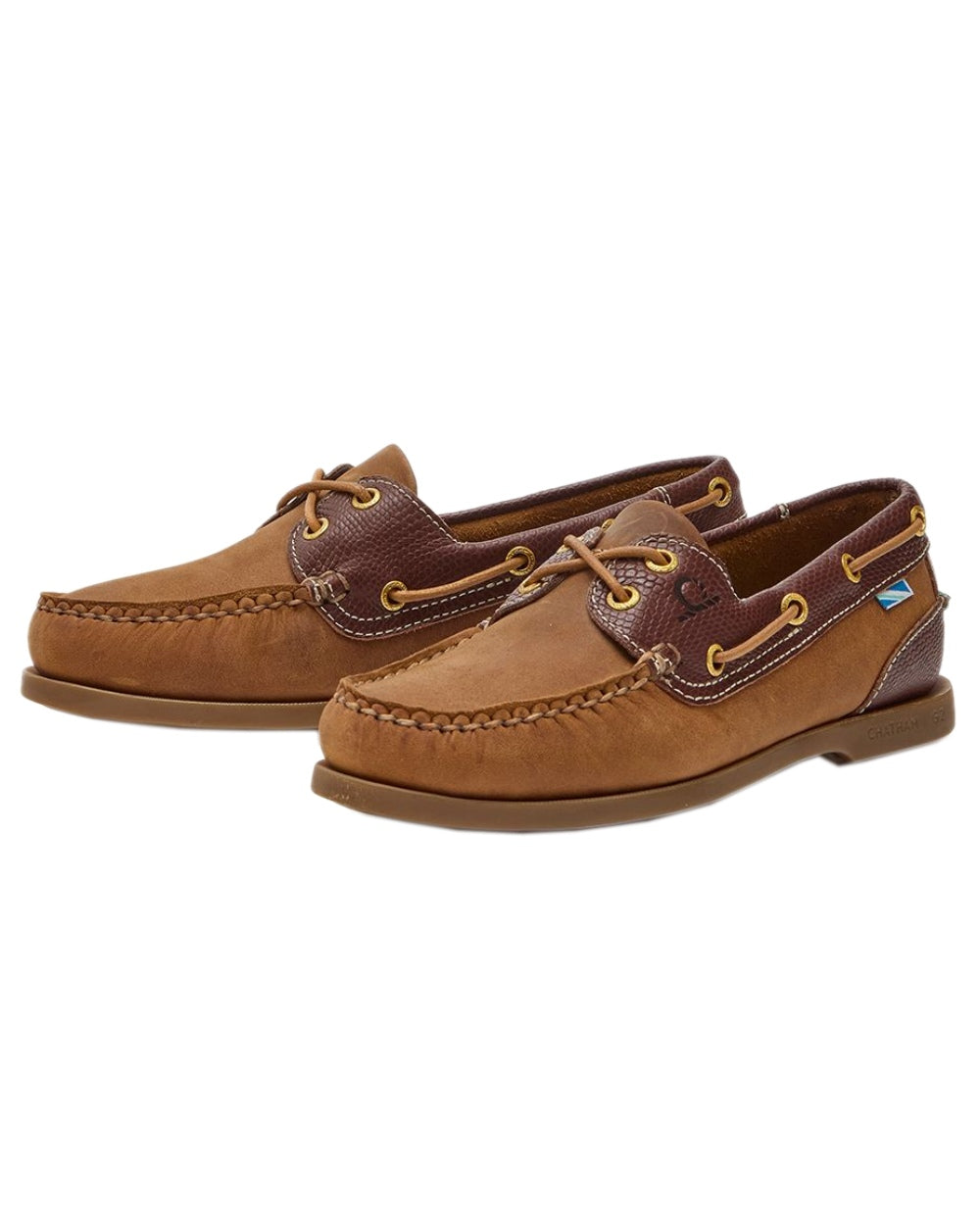 Walnut Brown Snake Coloured Chatham Womens Bermuda G2 Leather Boat Shoes on white background 