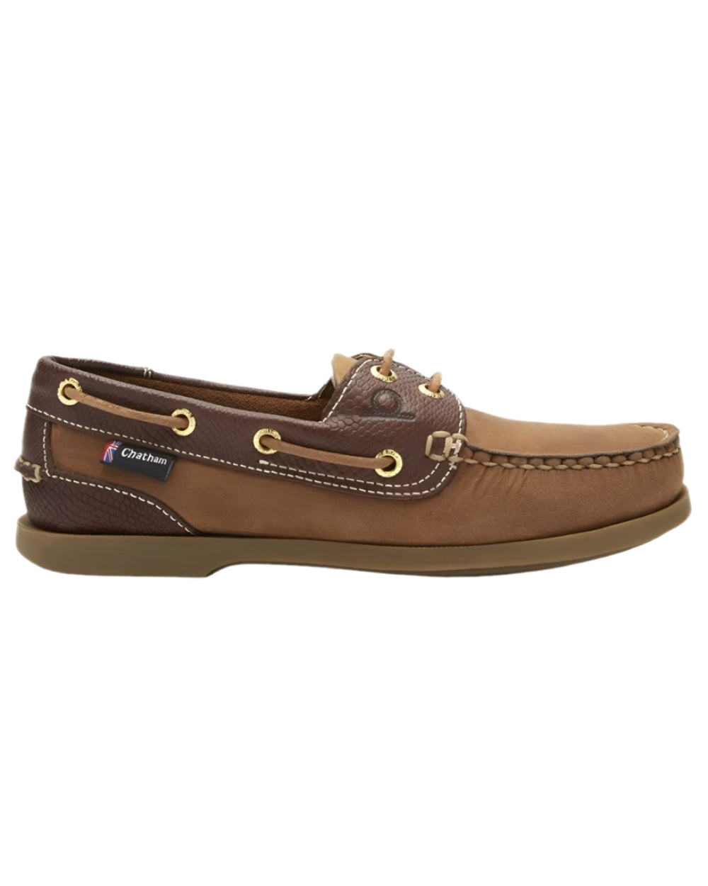 Walnut Brown Snake Coloured Chatham Womens Bermuda G2 Leather Boat Shoes on white background 