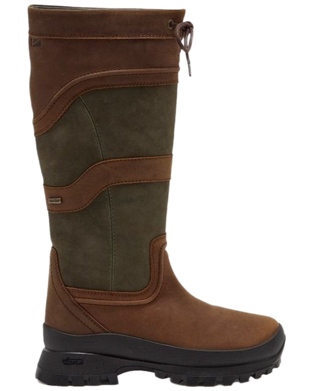 Dark Brown Green Coloured Chatham Womens Cheltenham Premium Leather Waterproof Tall Boots on white background 