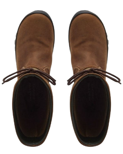 Dark Brown Green Coloured Chatham Womens Cheltenham Premium Leather Waterproof Tall Boots on white background 