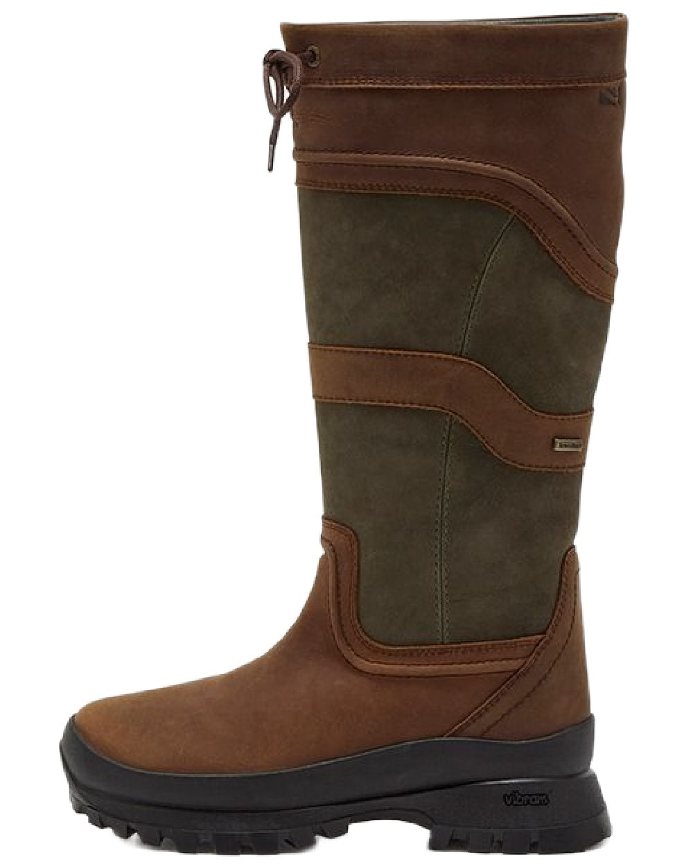 Dark Brown Green Coloured Chatham Womens Cheltenham Premium Leather Waterproof Tall Boots on white background 