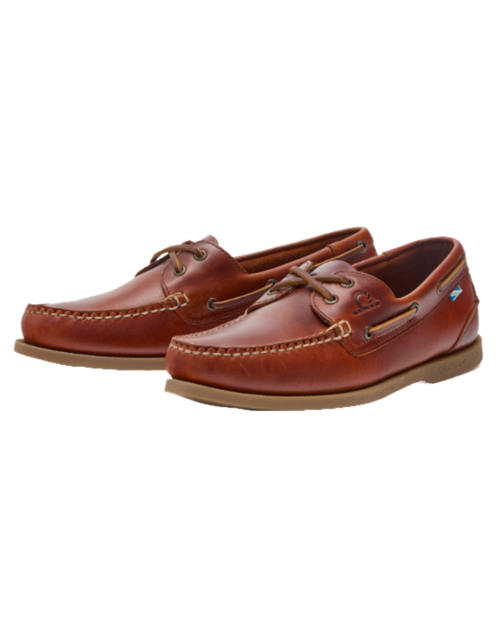 Chestnut Coloured Chatham Womens Deck II G2 Premium Leather Boat Shoes on white background 