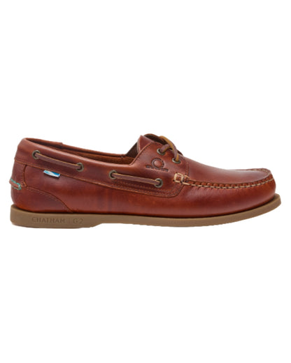 Chestnut Coloured Chatham Womens Deck II G2 Premium Leather Boat Shoes on white background 