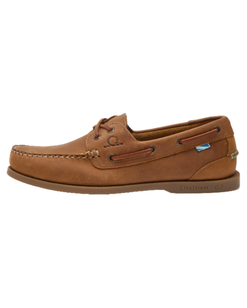 Walnut Coloured Chatham Womens Deck II G2 Premium Leather Boat Shoes on white background 