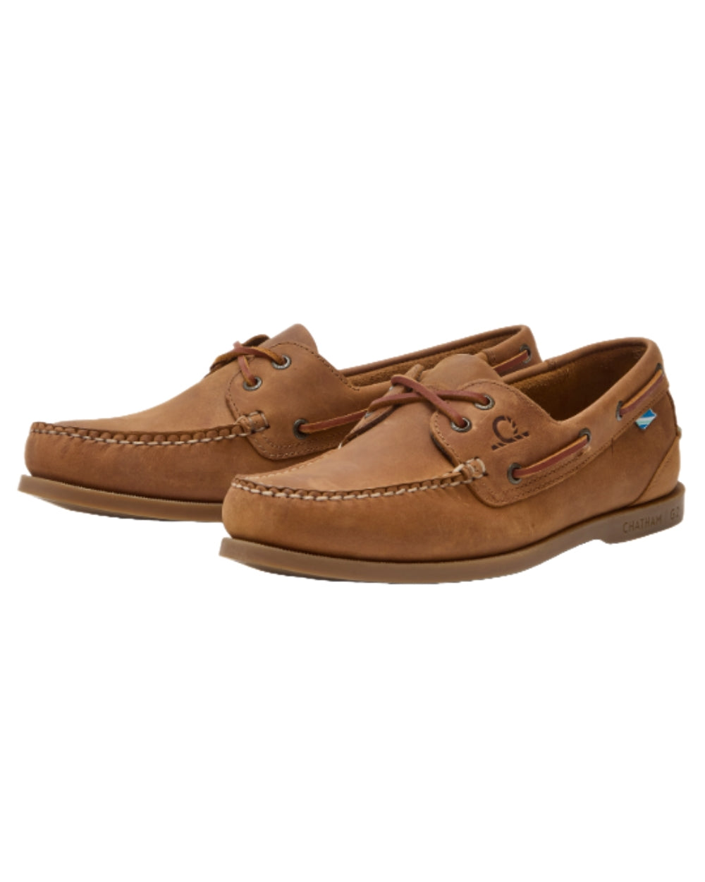 Walnut Coloured Chatham Womens Deck II G2 Premium Leather Boat Shoes on white background 