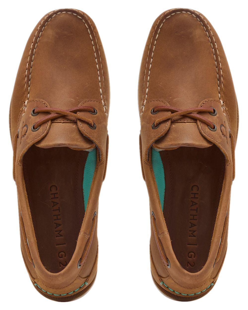 Walnut Coloured Chatham Womens Deck II G2 Premium Leather Boat Shoes on white background 