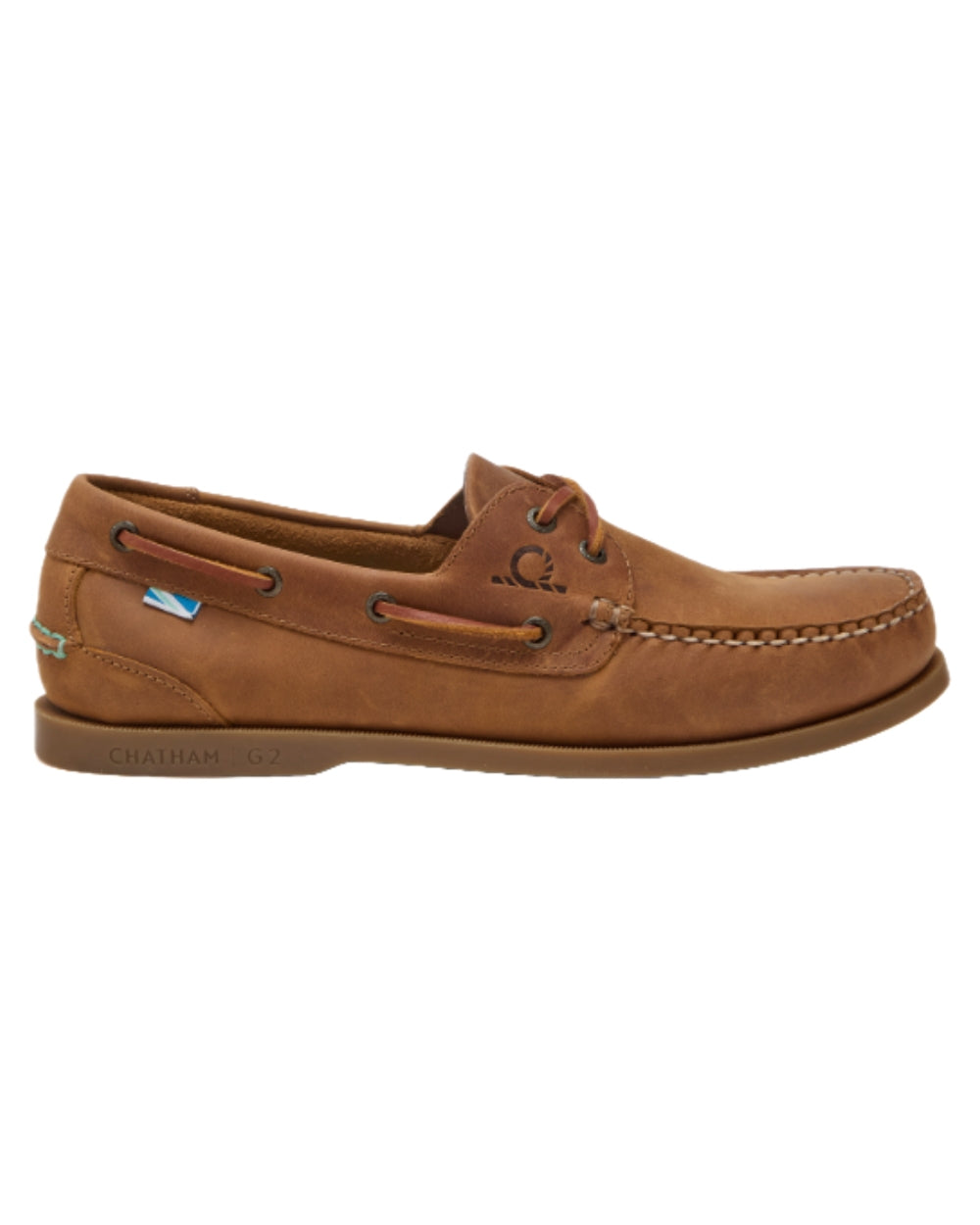 Walnut Coloured Chatham Womens Deck II G2 Premium Leather Boat Shoes on white background 