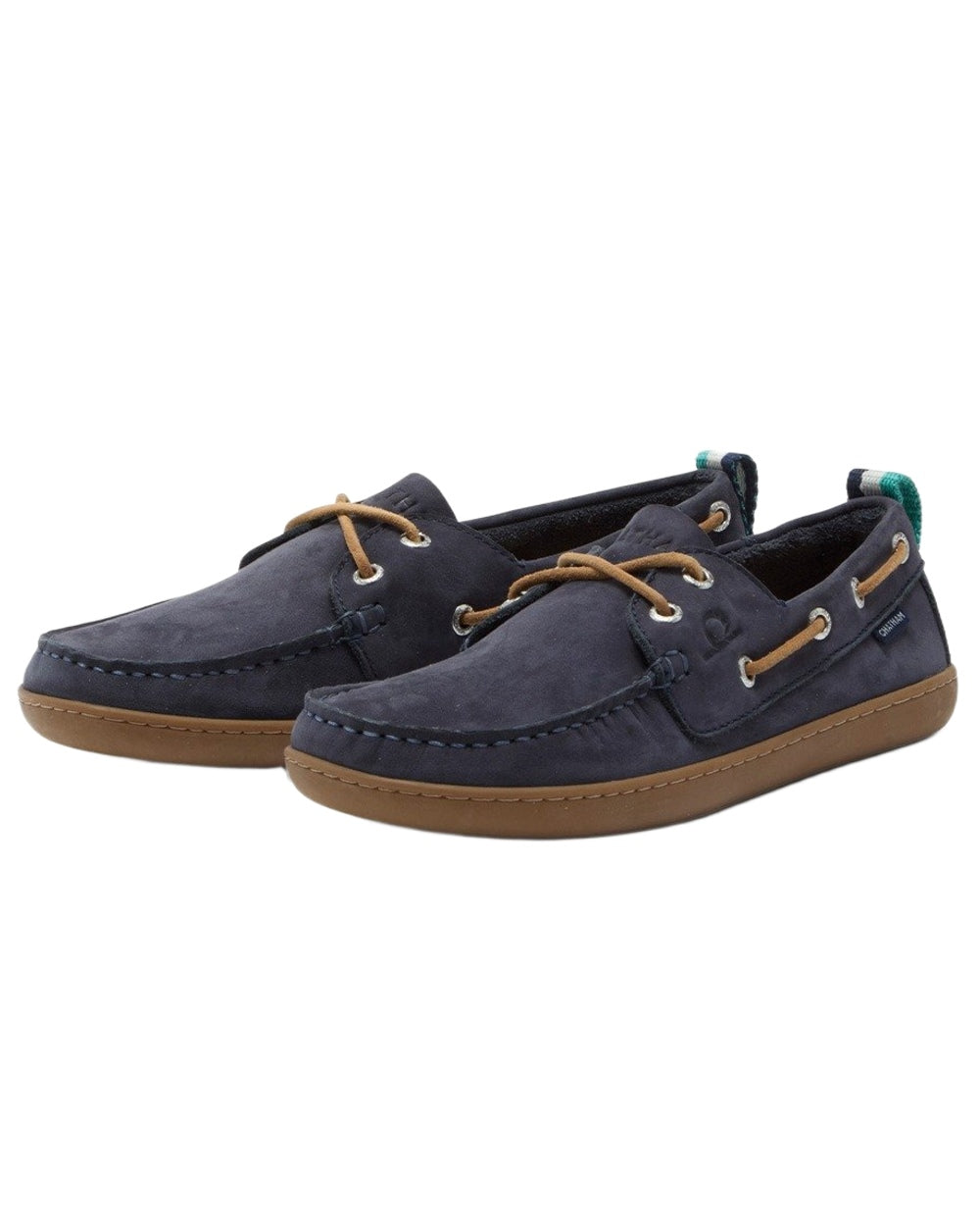 Navy coloured Chatham Womens Eclipse Nubuck Barefoot Boat Shoes on white background 