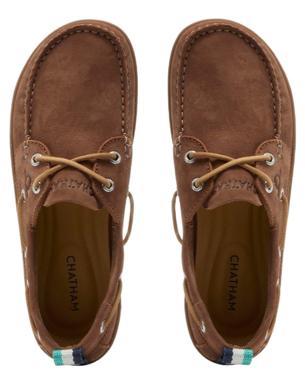 Tan coloured Chatham Womens Eclipse Nubuck Barefoot Boat Shoes on white background 
