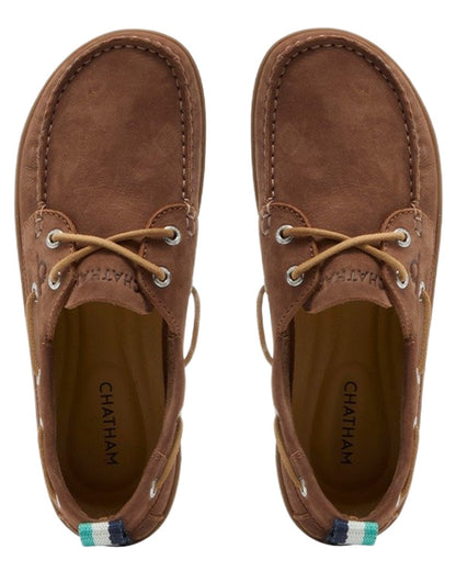 Tan coloured Chatham Womens Eclipse Nubuck Barefoot Boat Shoes on white background 