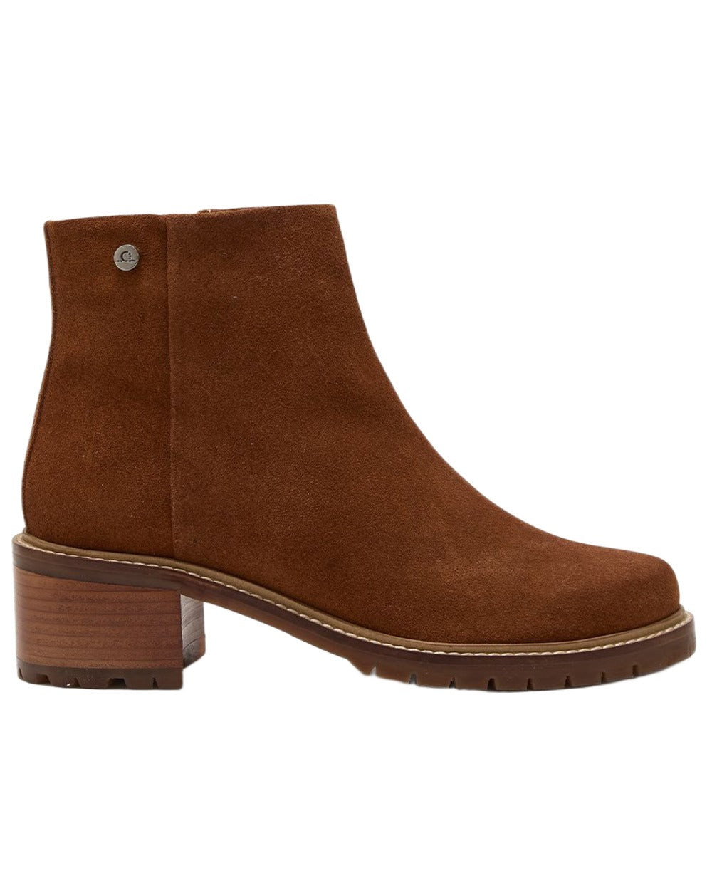 Tan coloured Chatham Womens Hays Casual Heeled Zip Boots on white background 