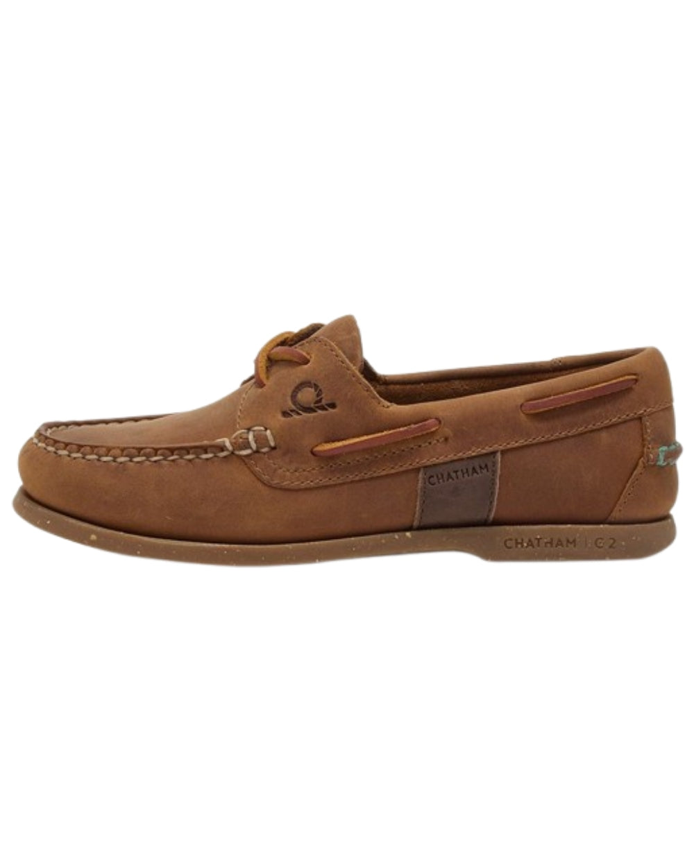 Walnut Coloured Chatham Womens Java II G2-Premium Leather Sustainable Deck Shoe on white background 