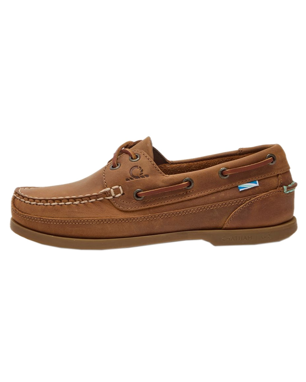 Walnut Coloured Chatham Womens Kayak G2-Premium Leather Wide-Fit Boat Shoes on white background 