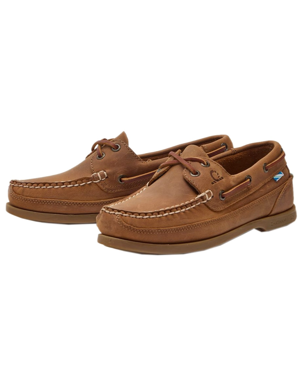 Walnut Coloured Chatham Womens Kayak G2-Premium Leather Wide-Fit Boat Shoes on white background 