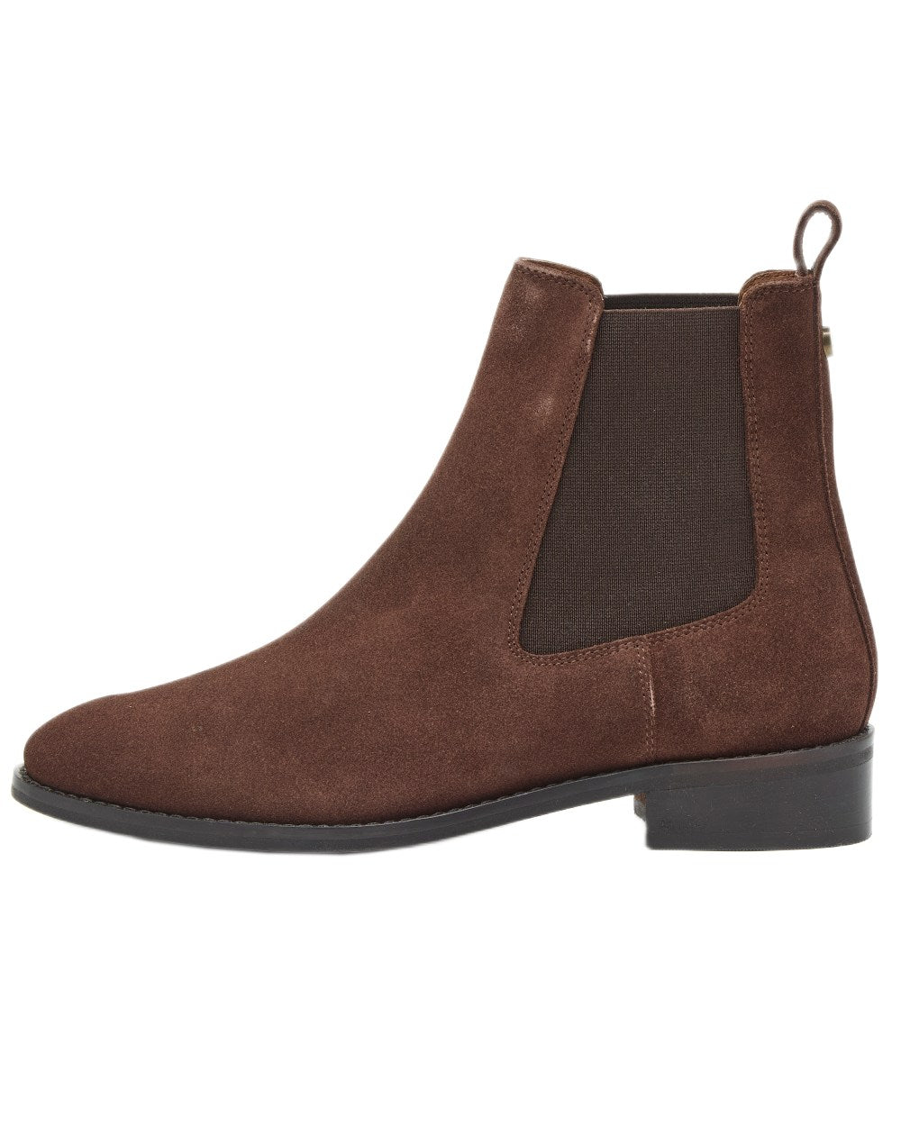 Dark Brown Coloured Chatham Womens Lynch Premium Suede Chelsea Boots on white background 