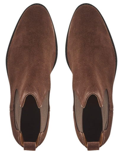 Dark Brown Coloured Chatham Womens Lynch Premium Suede Chelsea Boots on white background 