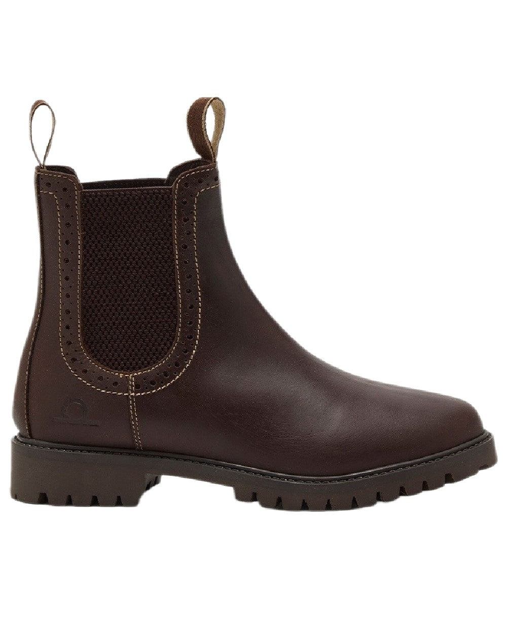Brown Coloured Chatham Womens Moreton Leather Brogue Chelsea Boots on white background 
