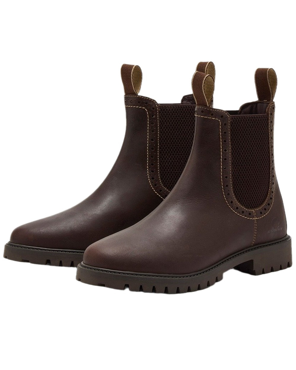 Brown Coloured Chatham Womens Moreton Leather Brogue Chelsea Boots on white background 