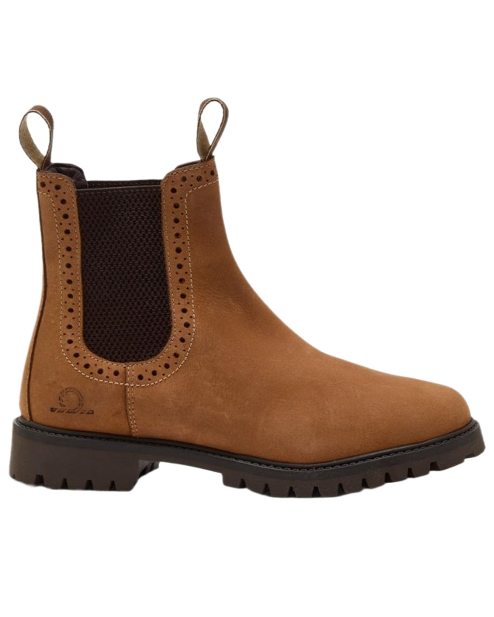 Tan Coloured Chatham Womens Moreton Leather Brogue Chelsea Boots on white background 