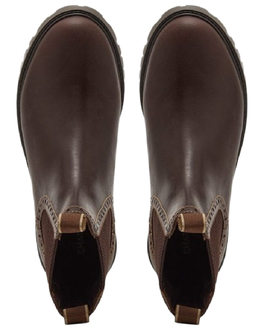 Brown Coloured Chatham Womens Moreton Leather Brogue Chelsea Boots on white background 