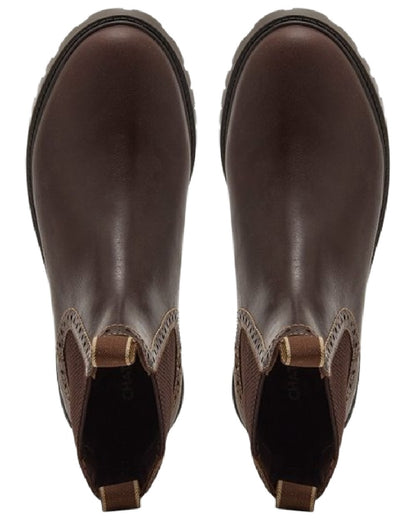 Brown Coloured Chatham Womens Moreton Leather Brogue Chelsea Boots on white background 