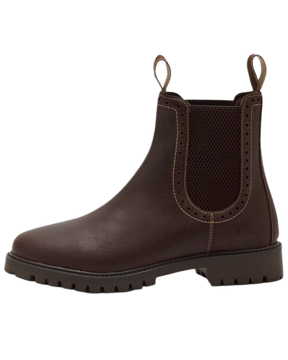 Brown Coloured Chatham Womens Moreton Leather Brogue Chelsea Boots on white background 