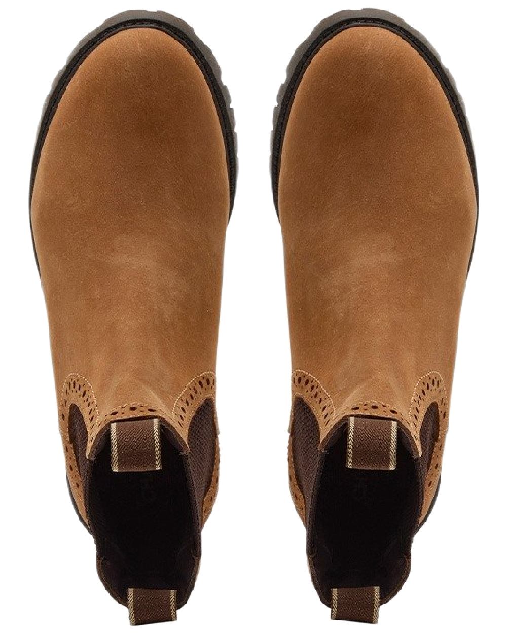 Tan Coloured Chatham Womens Moreton Leather Brogue Chelsea Boots on white background 