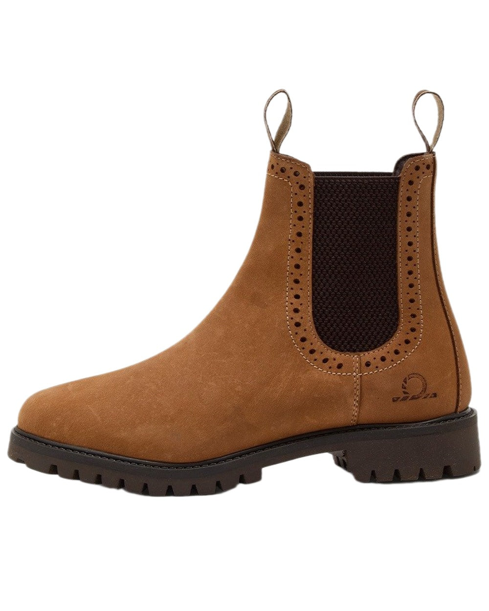 Tan Coloured Chatham Womens Moreton Leather Brogue Chelsea Boots on white background 
