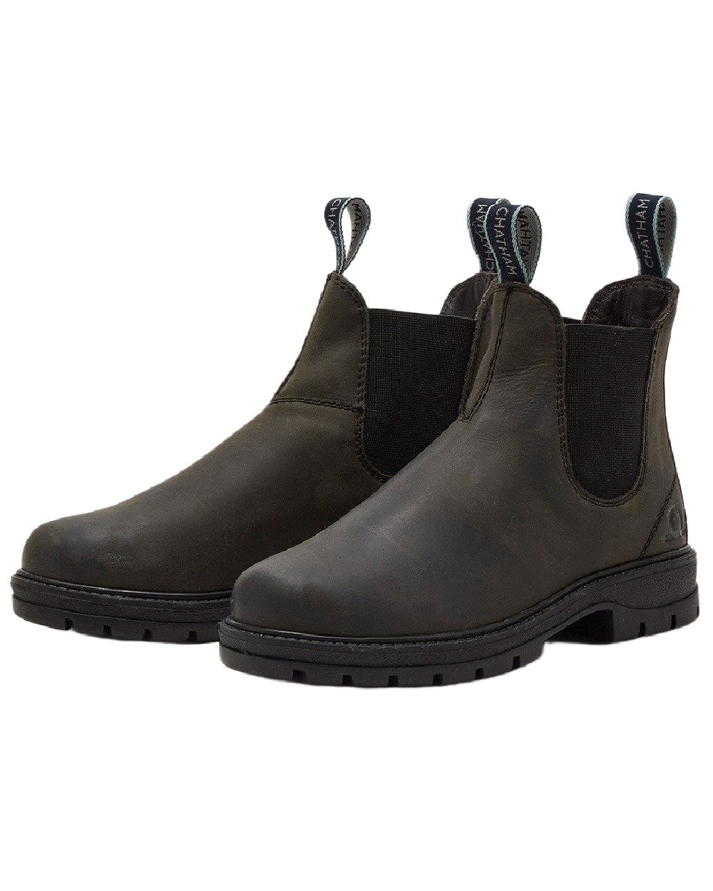Black Coloured Chatham Womens Oasby Premium Leather Outdoor Chelsea Boots on white background 