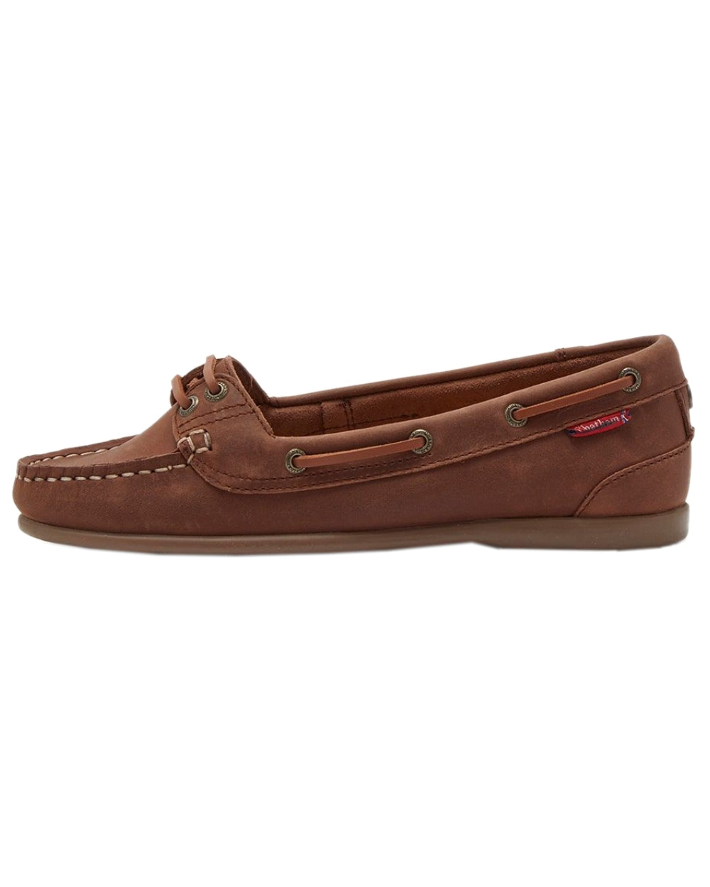 Dark Tan Coloured Chatham Womens Payar Leather Boat Shoes on white background 