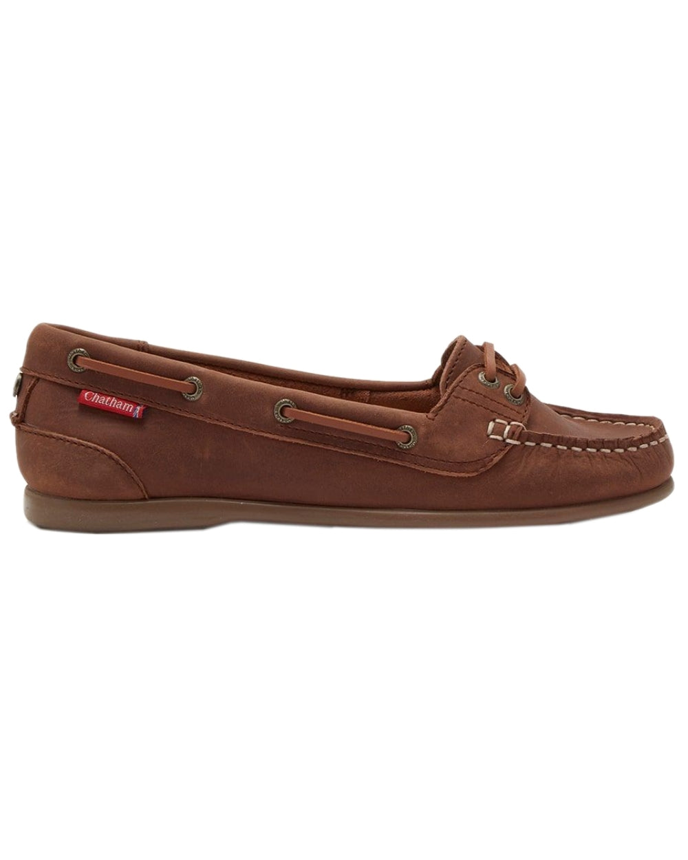 Dark Tan Coloured Chatham Womens Payar Leather Boat Shoes on white background 