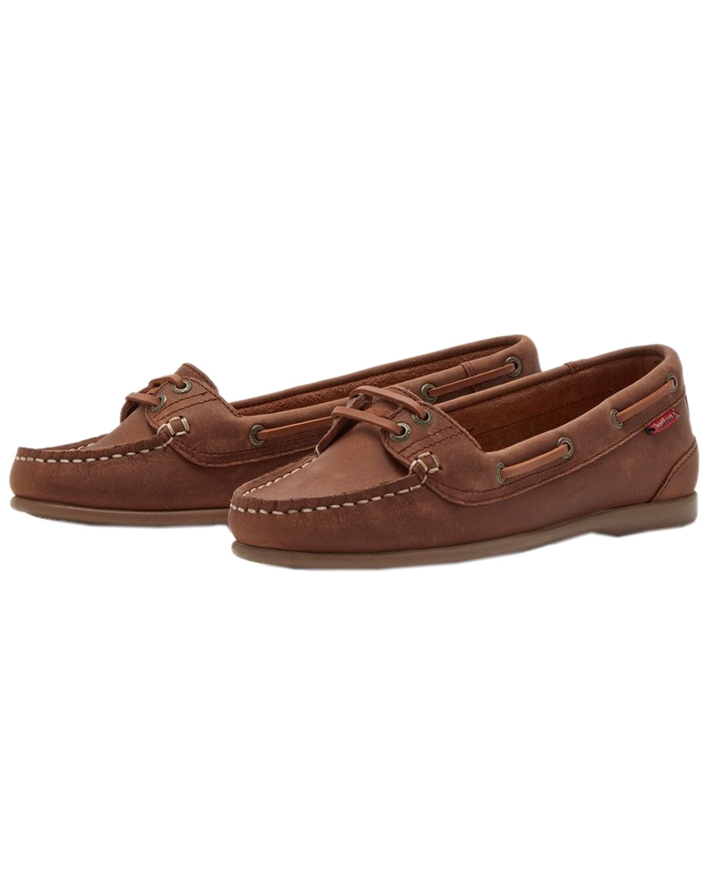 Dark Tan Coloured Chatham Womens Payar Leather Boat Shoes on white background 