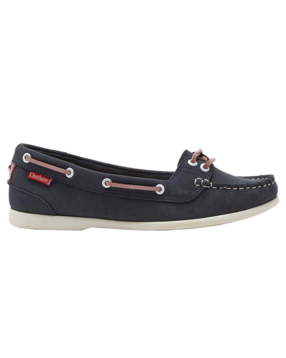 Navy Pink Coloured Chatham Womens Payar Leather Boat Shoes on white background 