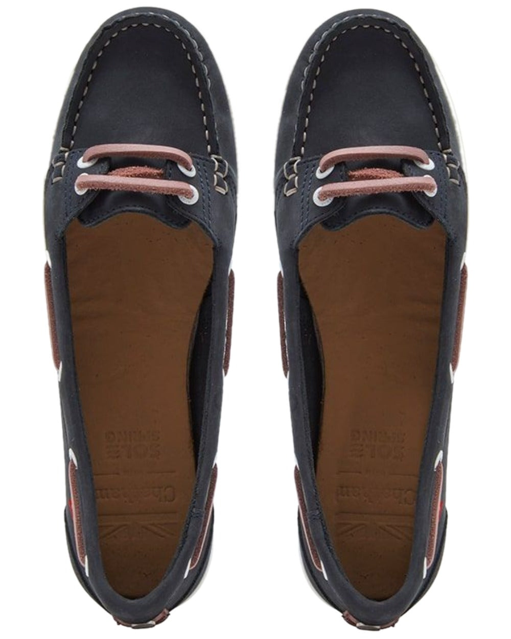 Navy Pink Coloured Chatham Womens Payar Leather Boat Shoes on white background 