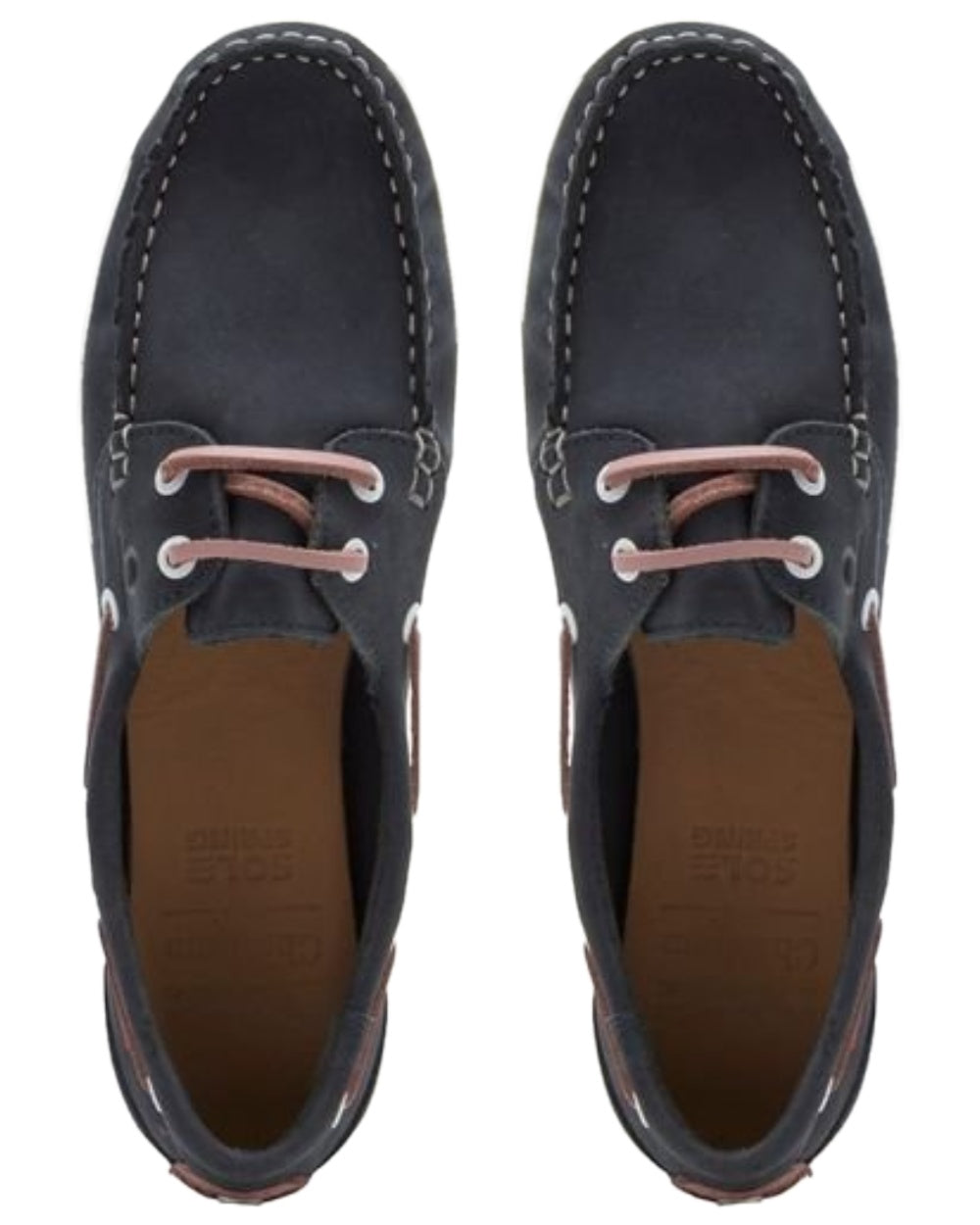 Navy Pink Coloured Chatham Womens Penang Leather Boat Shoes on white background 