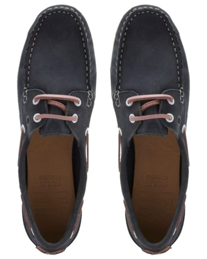 Navy Pink Coloured Chatham Womens Penang Leather Boat Shoes on white background 