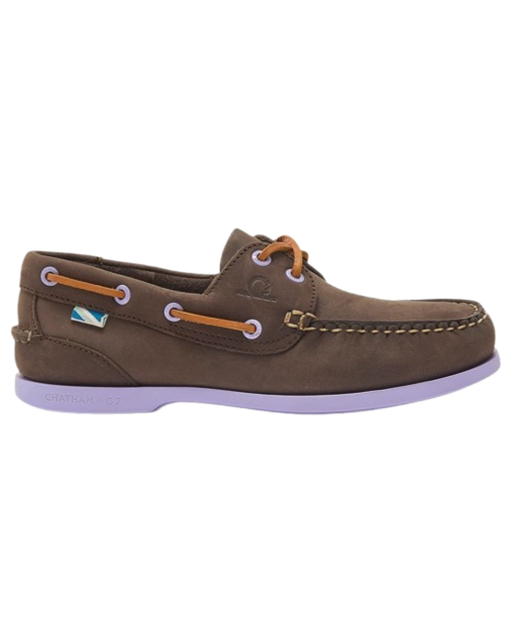 Dark Brown Lavender Coloured Chatham Womens Pippa II G2 Leather Boat Shoes on white background 