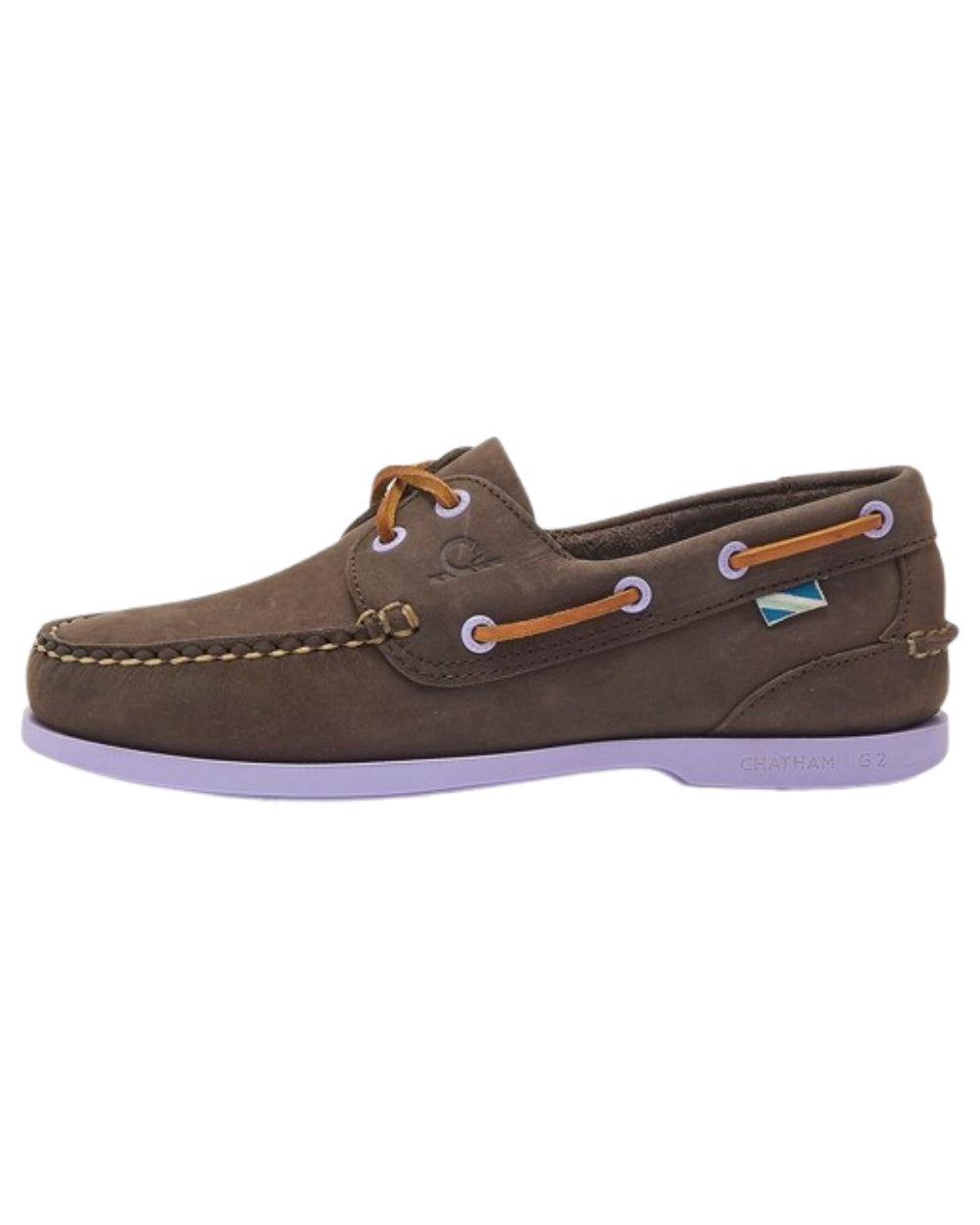 Dark Brown Lavender Coloured Chatham Womens Pippa II G2 Leather Boat Shoes on white background 