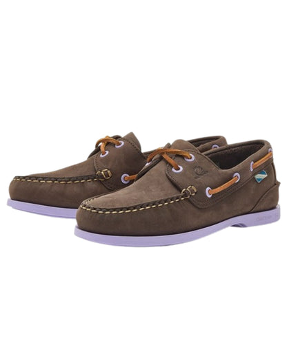 Dark Brown Lavender Coloured Chatham Womens Pippa II G2 Leather Boat Shoes on white background 