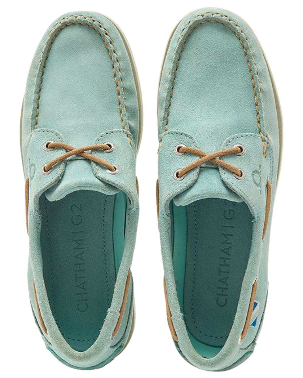 Jade Coloured Chatham Womens Pippa II G2 Repello-Suede Leather Boat Shoes on white background 