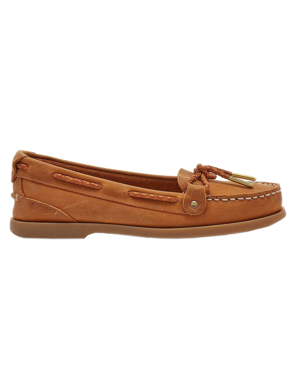 Walnut Coloured Chatham Womens Rota G2-Nubuck Slip-On Boat Shoe on white background 