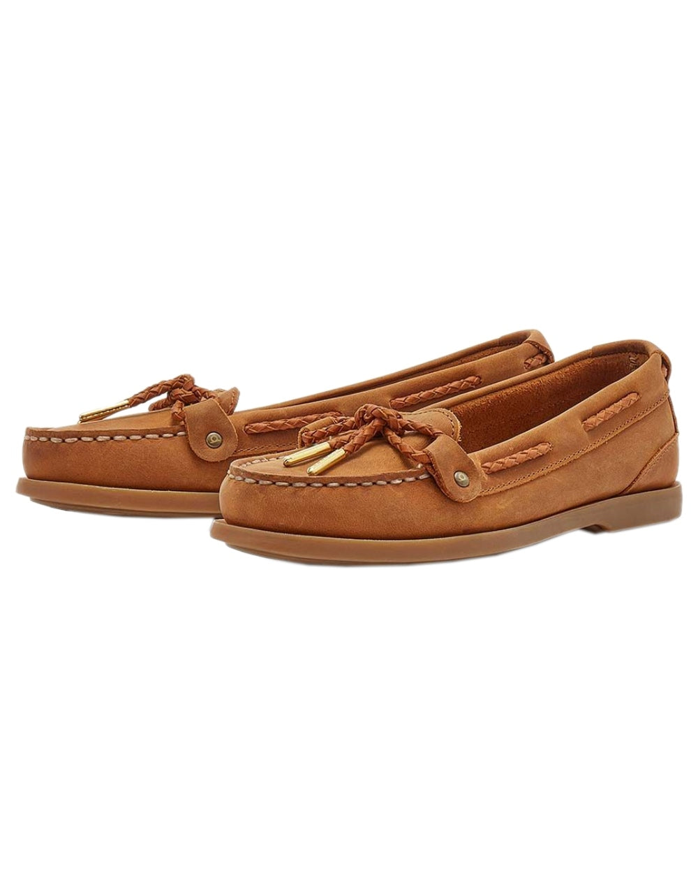 Walnut Coloured Chatham Womens Rota G2-Nubuck Slip-On Boat Shoe on white background 