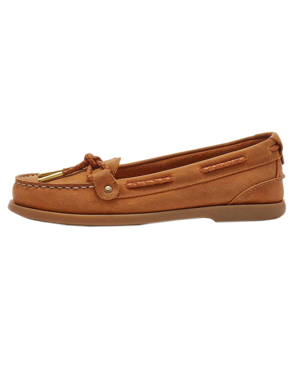 Walnut Coloured Chatham Womens Rota G2-Nubuck Slip-On Boat Shoe on white background 