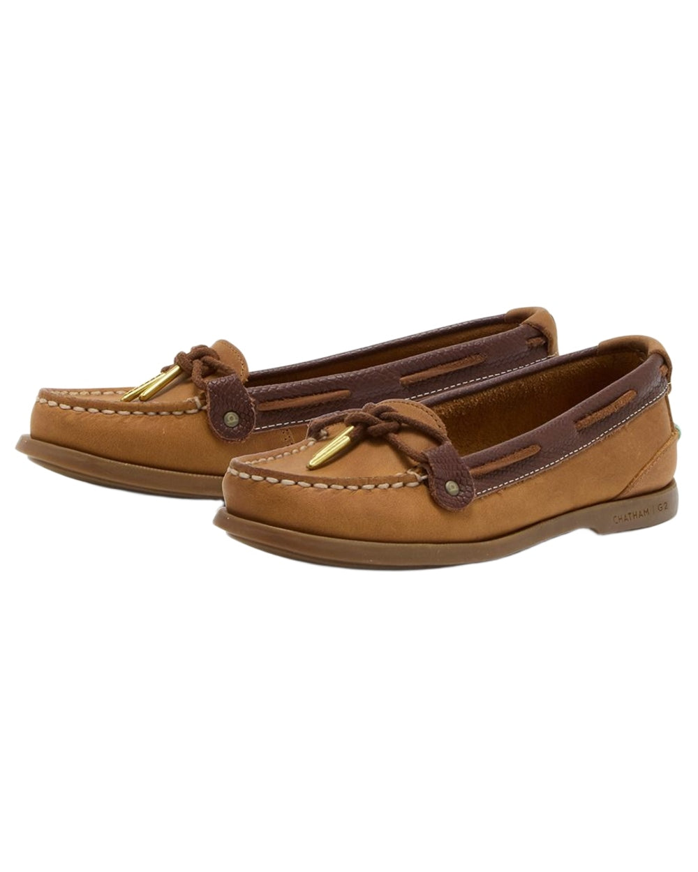 Walnut Brown Snake coloured Chatham Womens Rota G2 Nubuck Slip On Boat Shoes on white background 