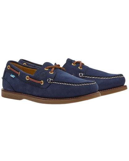Navy coloured Chatham Lyme Lady G2 Premium Nubuck Boat Shoes on white background 