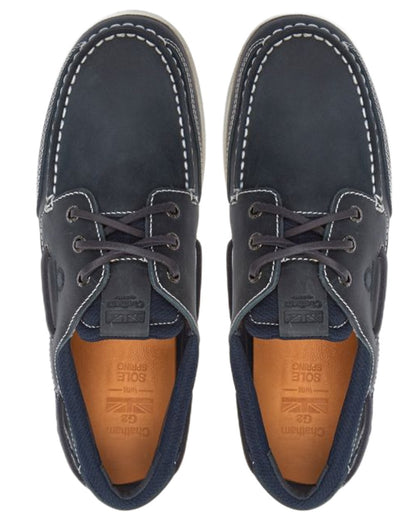 Navy coloured Chatham Mens Buton G2 Premium Leather Deck Shoes on white background 