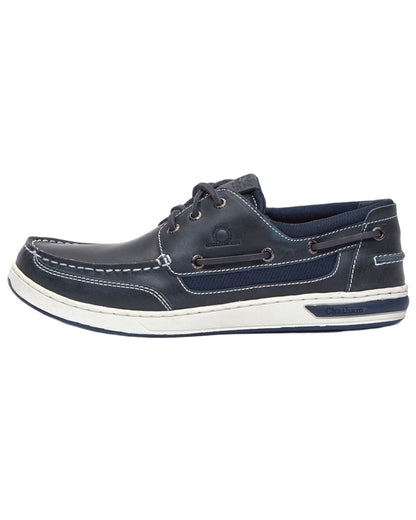 Navy coloured Chatham Mens Buton G2 Premium Leather Deck Shoes on white background 